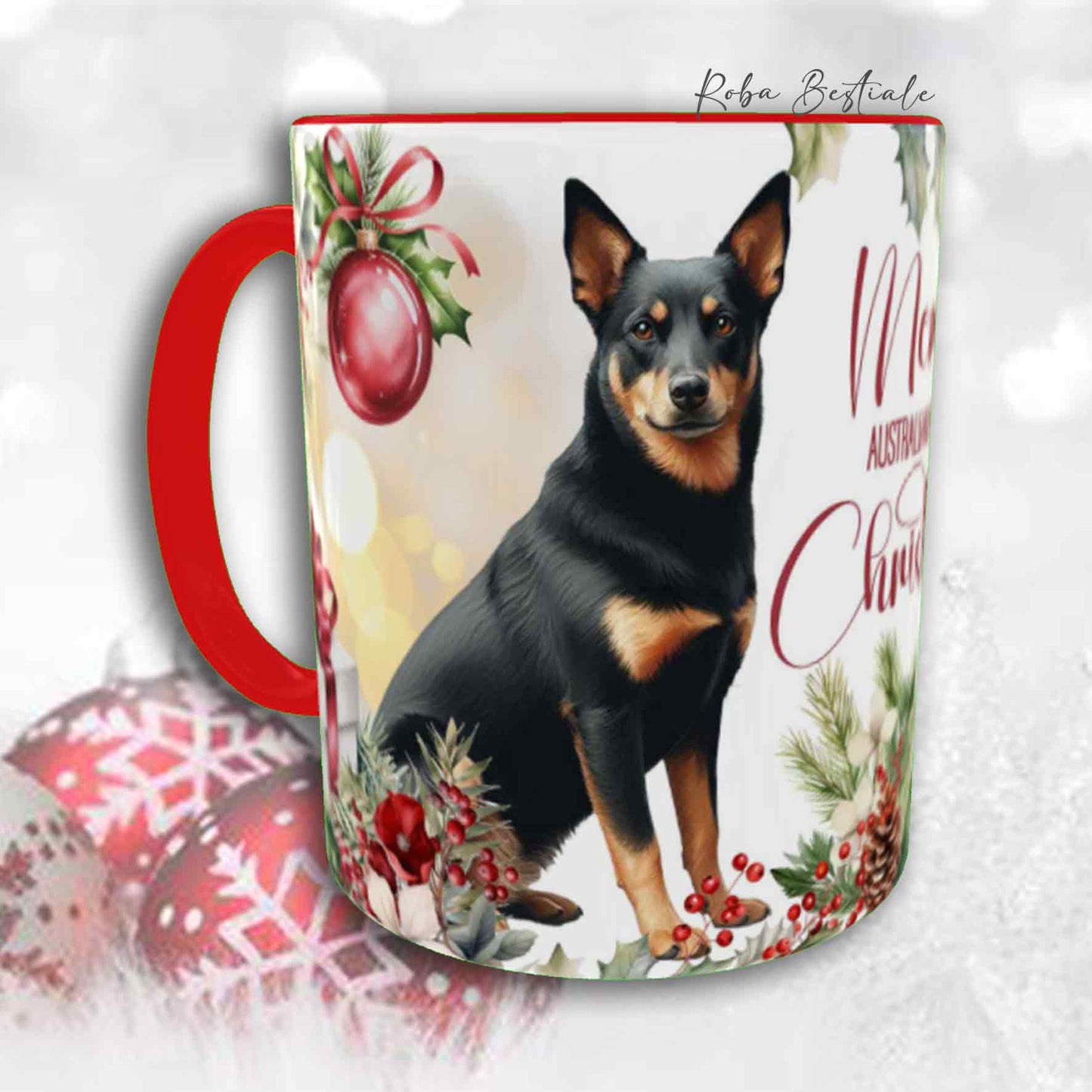 Tazza VINTAGE WINTER - AUSTRALIAN KELPIE Nero Focato - In Ceramica, con dettagli Rossi - 330 ml