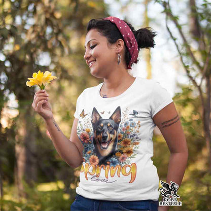 T-Shirt SPRING LOVE - AUSTRALIAN KELPIE Nero Focato - Bianca o Beige, da Uomo o da Donna - dalla XS alla 5XL