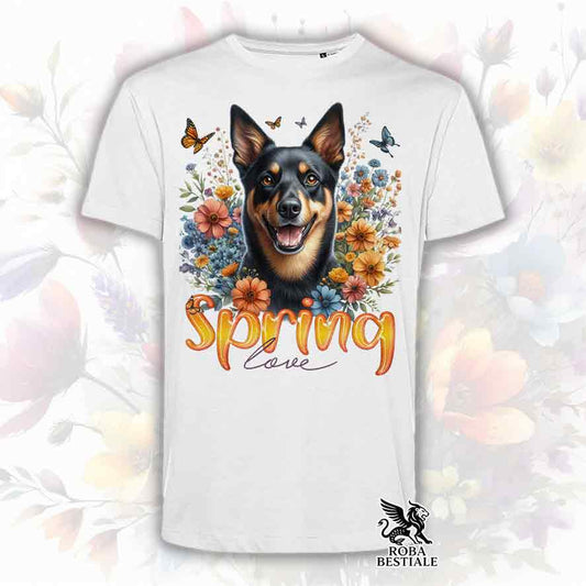 T-Shirt SPRING LOVE - AUSTRALIAN KELPIE Nero Focato - Bianca o Beige, da Uomo o da Donna - dalla XS alla 5XL