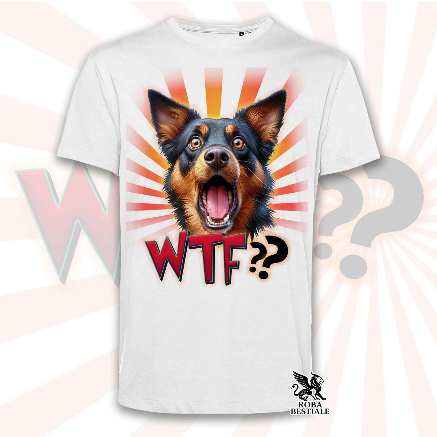 T-Shirt WTF?? - AUSTRALIAN KELPIE Nero Focato - Bianca o Beige, da Uomo o da Donna - dalla XS alla 5XL
