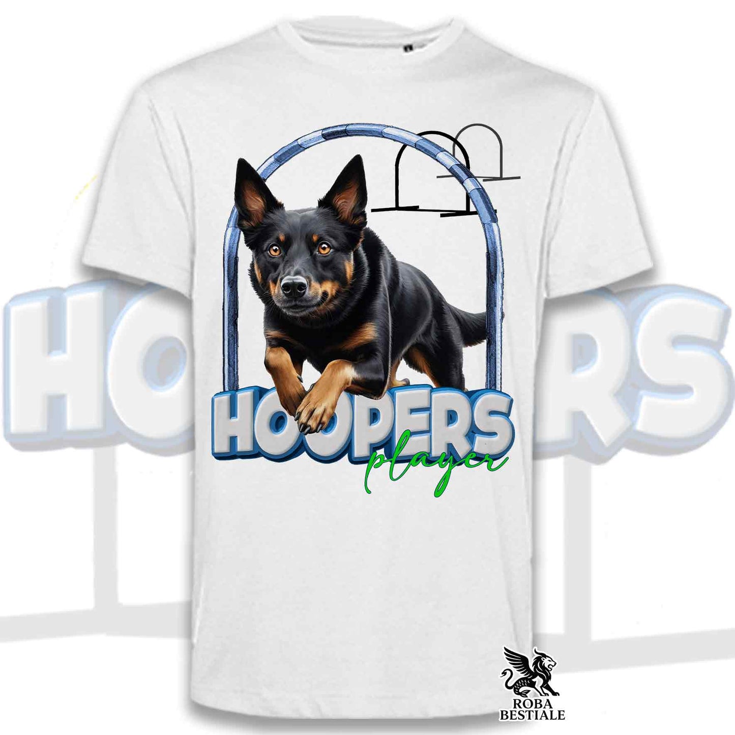 T-Shirt HOOPERS Player - AUSTRALIAN KELPIE Nero Focato - Bianca o Beige, da Uomo o da Donna - dalla XS alla 5XL