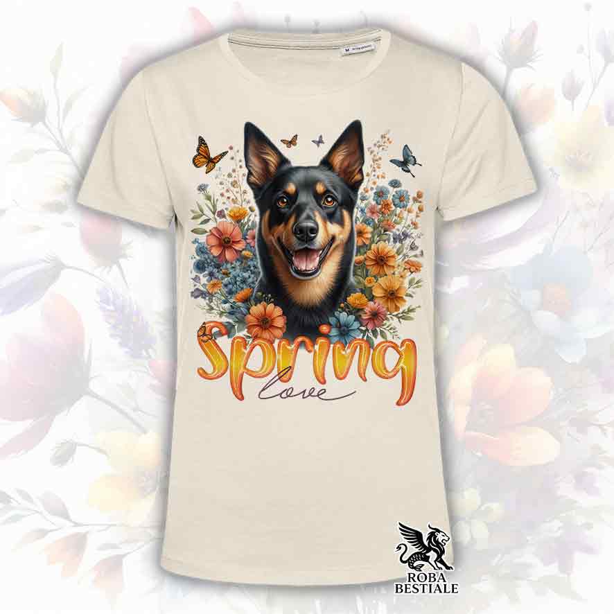 T-Shirt SPRING LOVE - AUSTRALIAN KELPIE Nero Focato - Bianca o Beige, da Uomo o da Donna - dalla XS alla 5XL