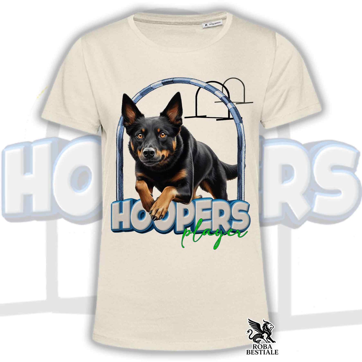 T-Shirt HOOPERS Player - AUSTRALIAN KELPIE Nero Focato - Bianca o Beige, da Uomo o da Donna - dalla XS alla 5XL