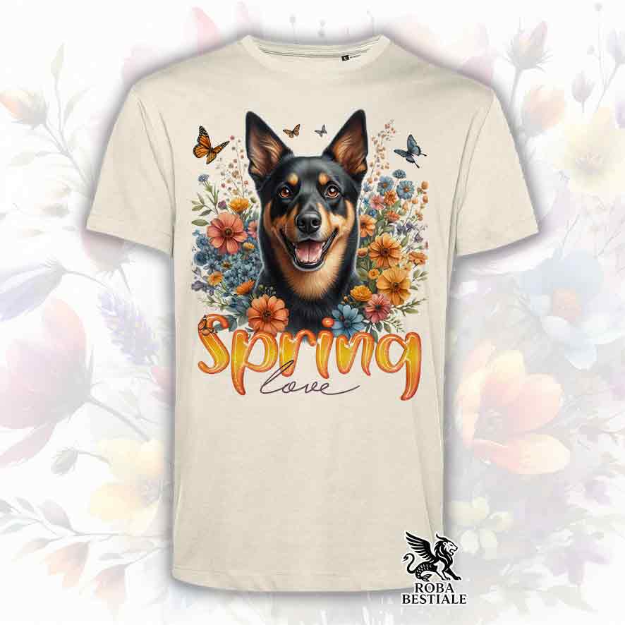 T-Shirt SPRING LOVE - AUSTRALIAN KELPIE Nero Focato - Bianca o Beige, da Uomo o da Donna - dalla XS alla 5XL