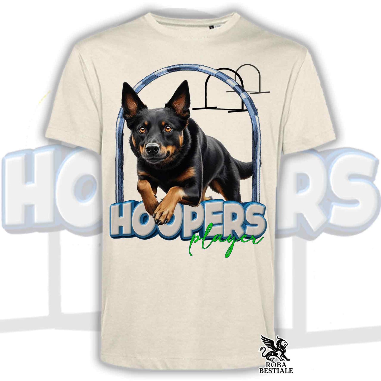 T-Shirt HOOPERS Player - AUSTRALIAN KELPIE Nero Focato - Bianca o Beige, da Uomo o da Donna - dalla XS alla 5XL