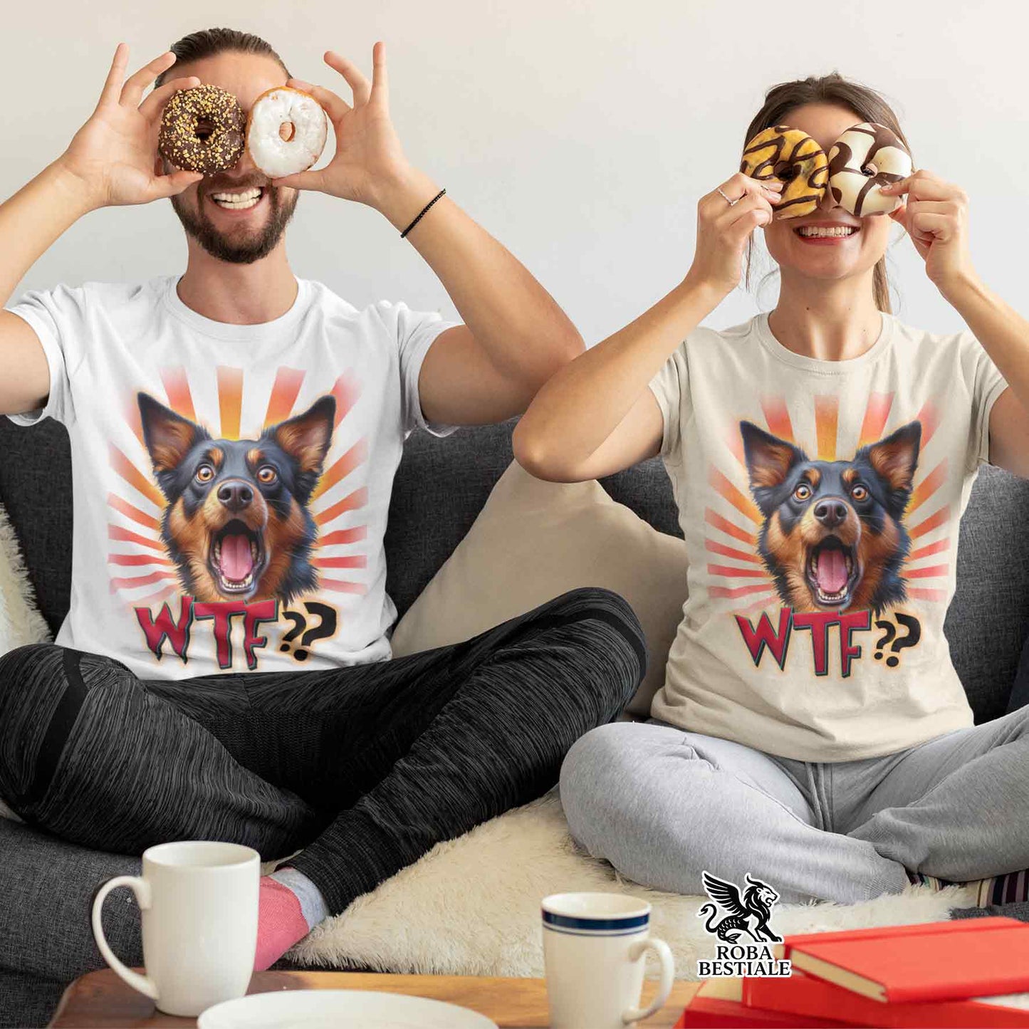 T-Shirt WTF?? - AUSTRALIAN KELPIE Nero Focato - Bianca o Beige, da Uomo o da Donna - dalla XS alla 5XL