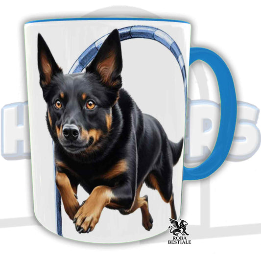 Tazza HOOPERS Player - AUSTRALIAN KELPIE Nero Focato - In Ceramica, con manico e interno colorato - 330 ml