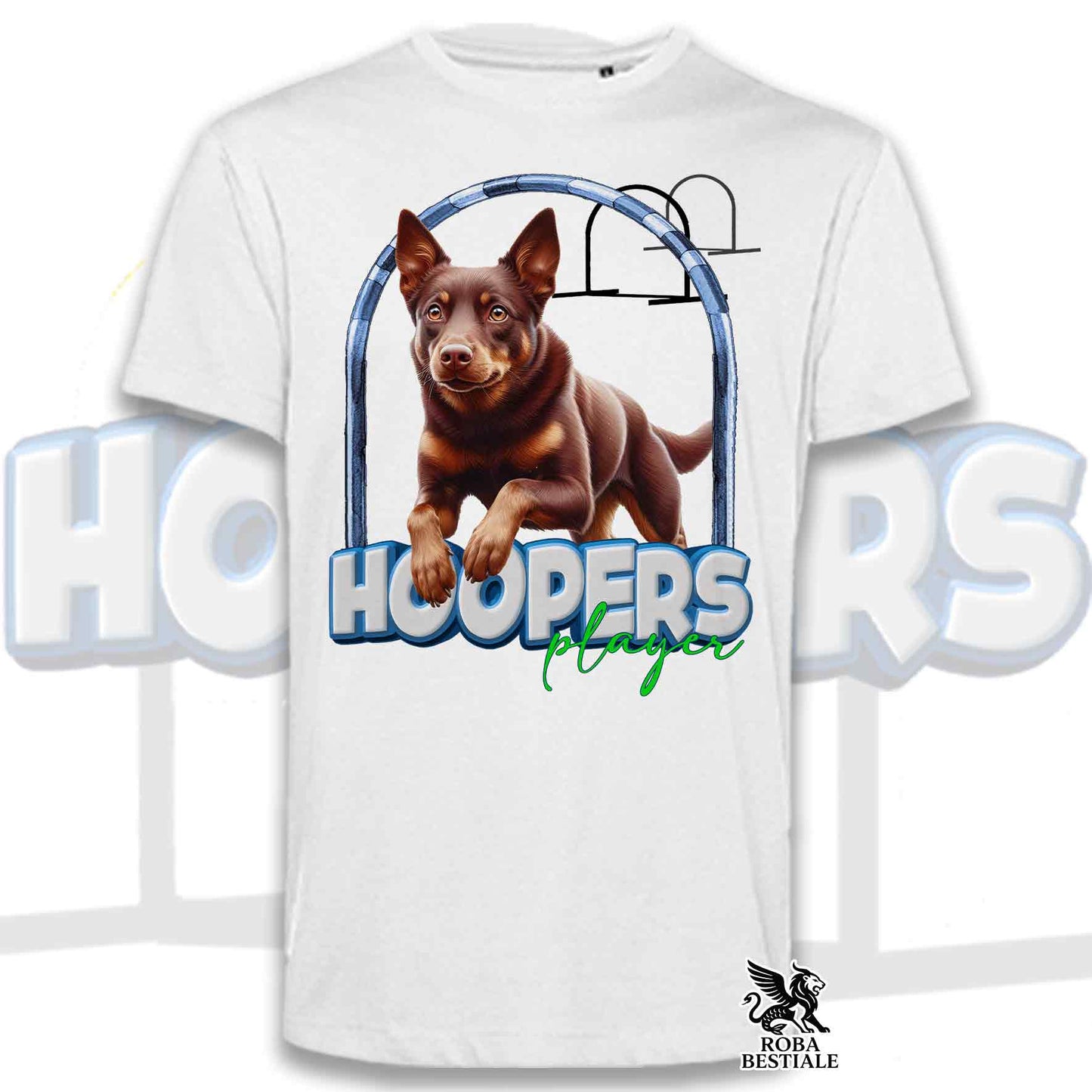 T-Shirt HOOPERS Player - AUSTRALIAN KELPIE Red and Tan - Bianca o Beige, da Uomo o da Donna - dalla XS alla 5XL