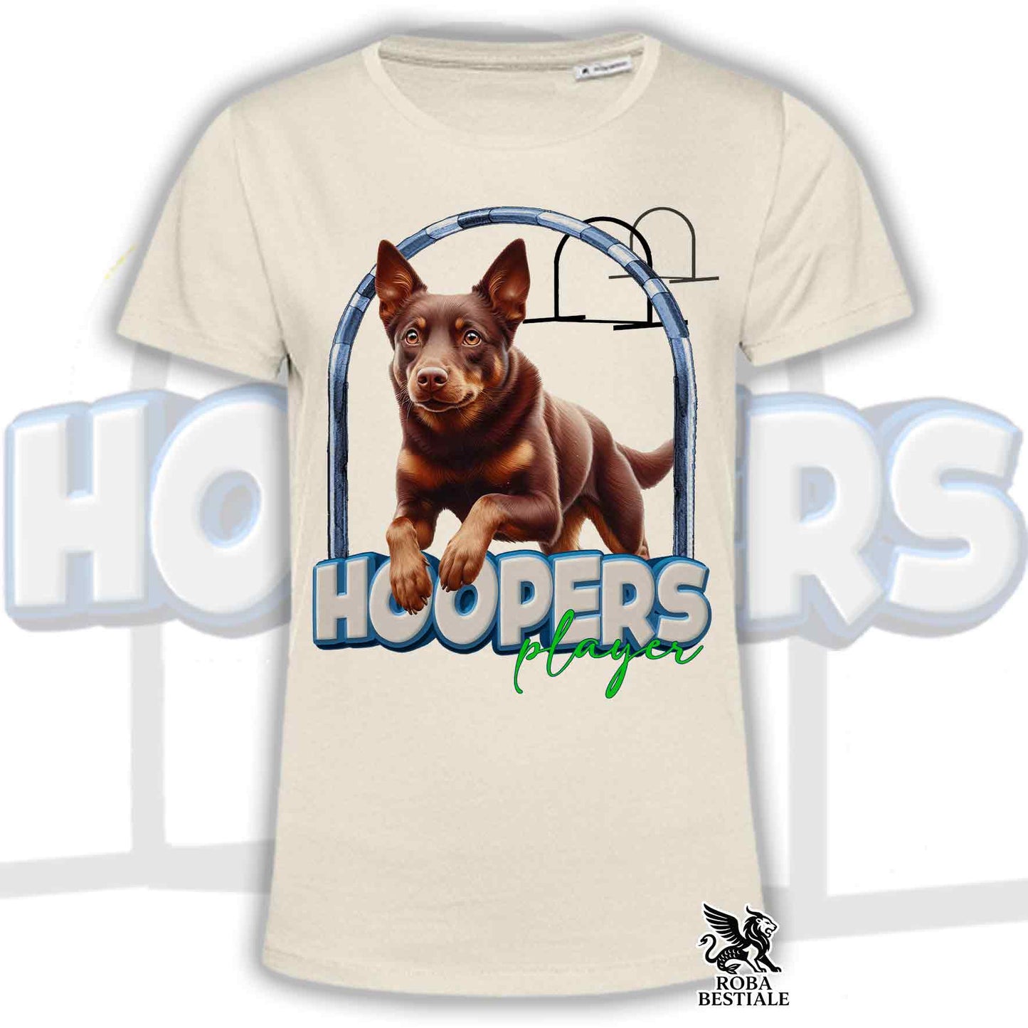 T-Shirt HOOPERS Player - AUSTRALIAN KELPIE Red and Tan - Bianca o Beige, da Uomo o da Donna - dalla XS alla 5XL