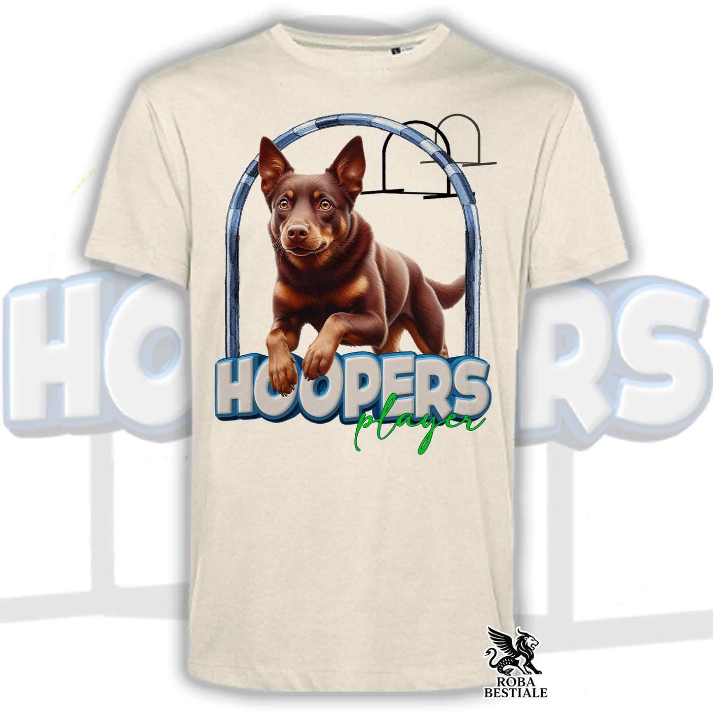 T-Shirt HOOPERS Player - AUSTRALIAN KELPIE Red and Tan - Bianca o Beige, da Uomo o da Donna - dalla XS alla 5XL