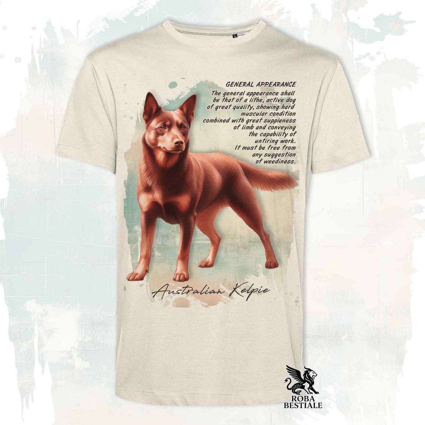T-Shirt APPEARANCE - AUSTRALIAN KELPIE Rosso Focato - Bianca o Beige, da Uomo o da Donna - dalla XS alla 5XL
