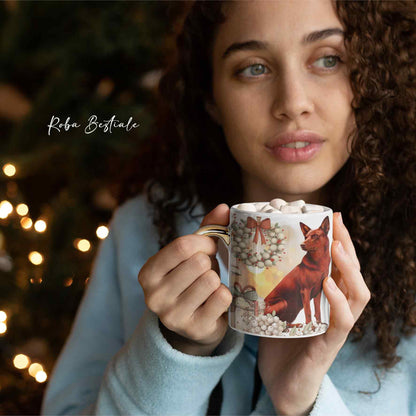 Tazza COZY WINTER - AUSTRALIAN KELPIE Rosso - In Ceramica, con manico color Oro - 330 ml