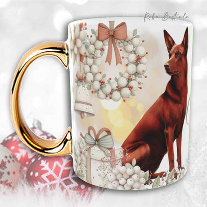 Tazza COZY WINTER - AUSTRALIAN KELPIE Rosso - In Ceramica, con manico color Oro - 330 ml