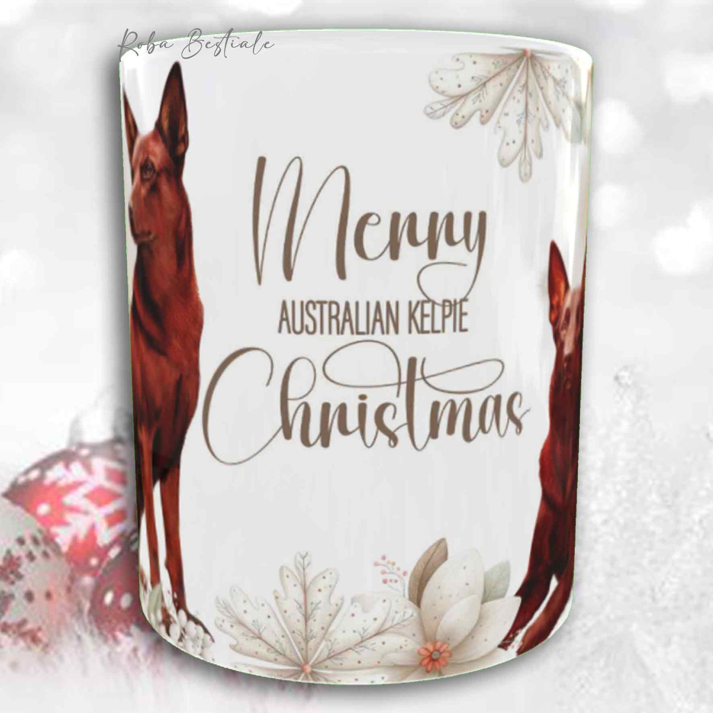 Tazza COZY WINTER - AUSTRALIAN KELPIE Rosso - In Ceramica, con manico color Oro - 330 ml