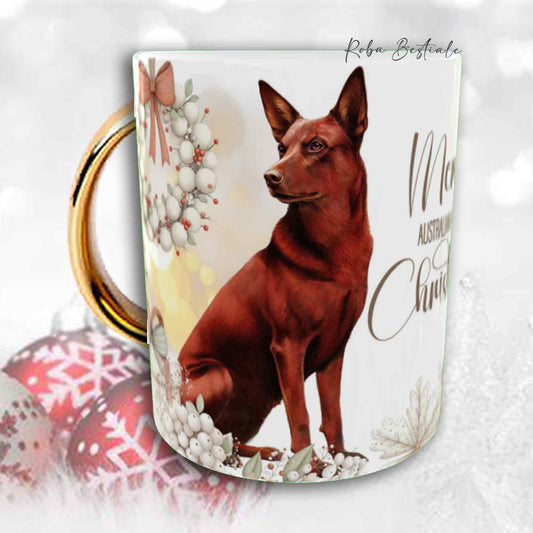 Tazza COZY WINTER - AUSTRALIAN KELPIE Rosso - In Ceramica, con manico color Oro - 330 ml