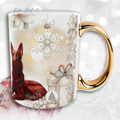 Tazza COZY WINTER - AUSTRALIAN KELPIE Rosso - In Ceramica, con manico color Oro - 330 ml
