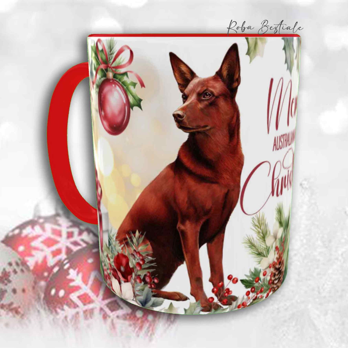 Tazza VINTAGE WINTER - AUSTRALIAN KELPIE Rosso - In Ceramica, con dettagli Rossi - 330 ml