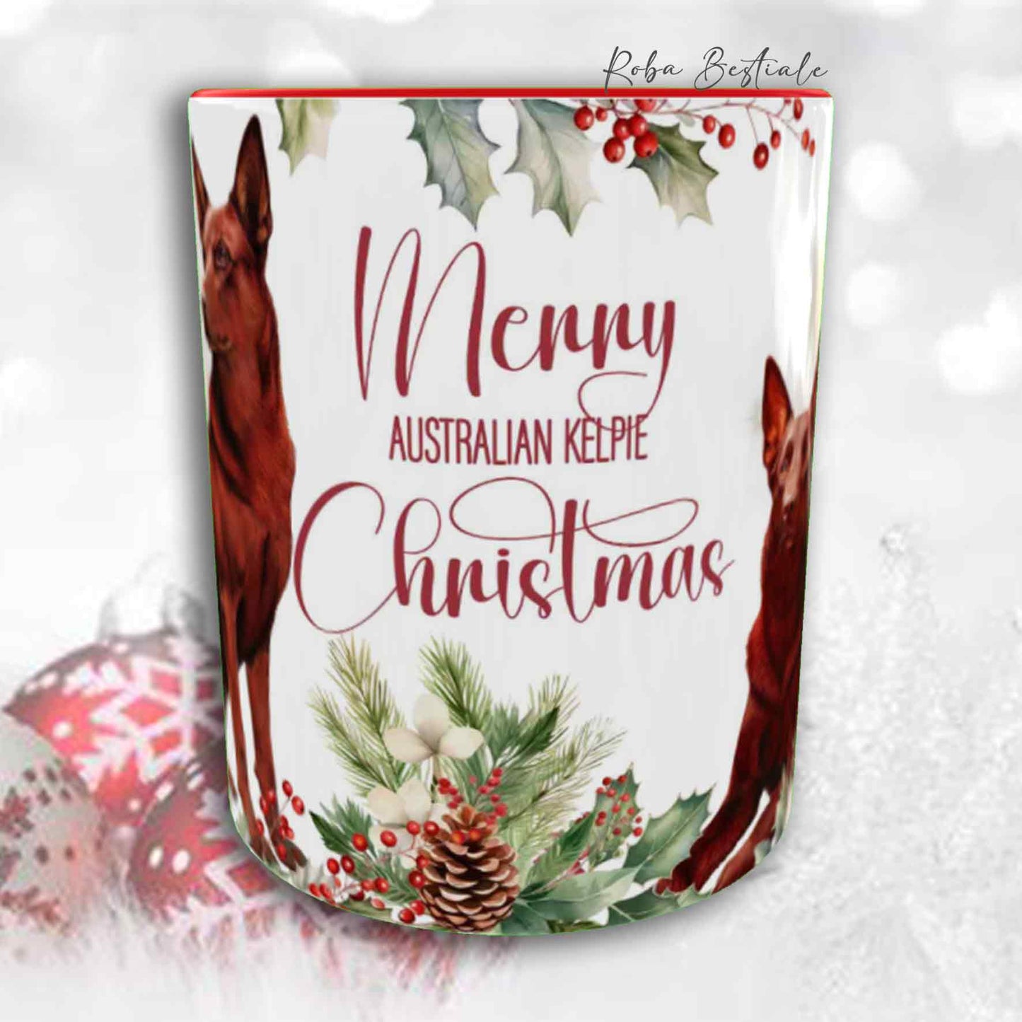 Tazza VINTAGE WINTER - AUSTRALIAN KELPIE Rosso - In Ceramica, con dettagli Rossi - 330 ml