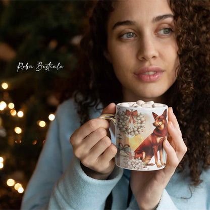 Tazza COZY WINTER - AUSTRALIAN KELPIE Rosso Focato - In Ceramica, con manico color Oro - 330 ml