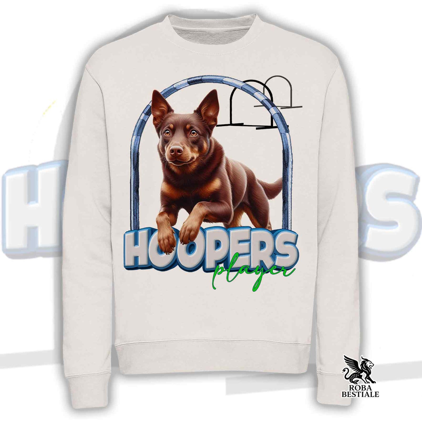 Felpa HOOPERS Player - AUSTRALIAN KELPIE Rosso Focato - Girocollo, Unisex - Bianca o Beige - dalla XS alla 3XL