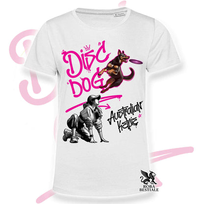 T-Shirt DISC DOG Graffiti "GIRL" - AUSTRALIAN KELPIE Rosso Focato - Bianca colore dettagli a scelta - dalla XS alla 5XL