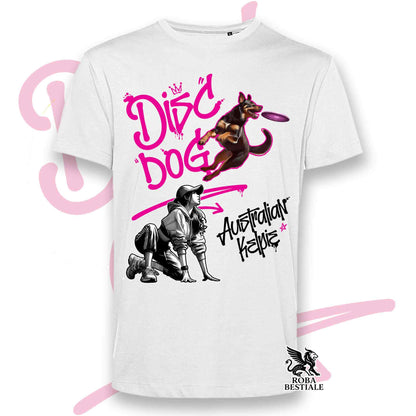 T-Shirt DISC DOG Graffiti "GIRL" - AUSTRALIAN KELPIE Rosso Focato - Bianca colore dettagli a scelta - dalla XS alla 5XL