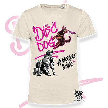 T-Shirt DISC DOG Graffiti "GIRL" - AUSTRALIAN KELPIE Rosso Focato - Off White, colore dettagli a scelta - dalla XS alla 2XL