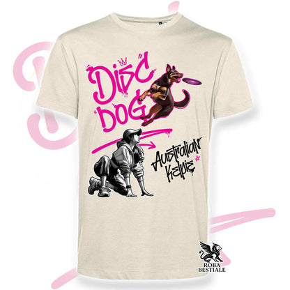 T-Shirt DISC DOG Graffiti "GIRL" - AUSTRALIAN KELPIE Rosso Focato - Off White, colore dettagli a scelta - dalla XS alla 2XL