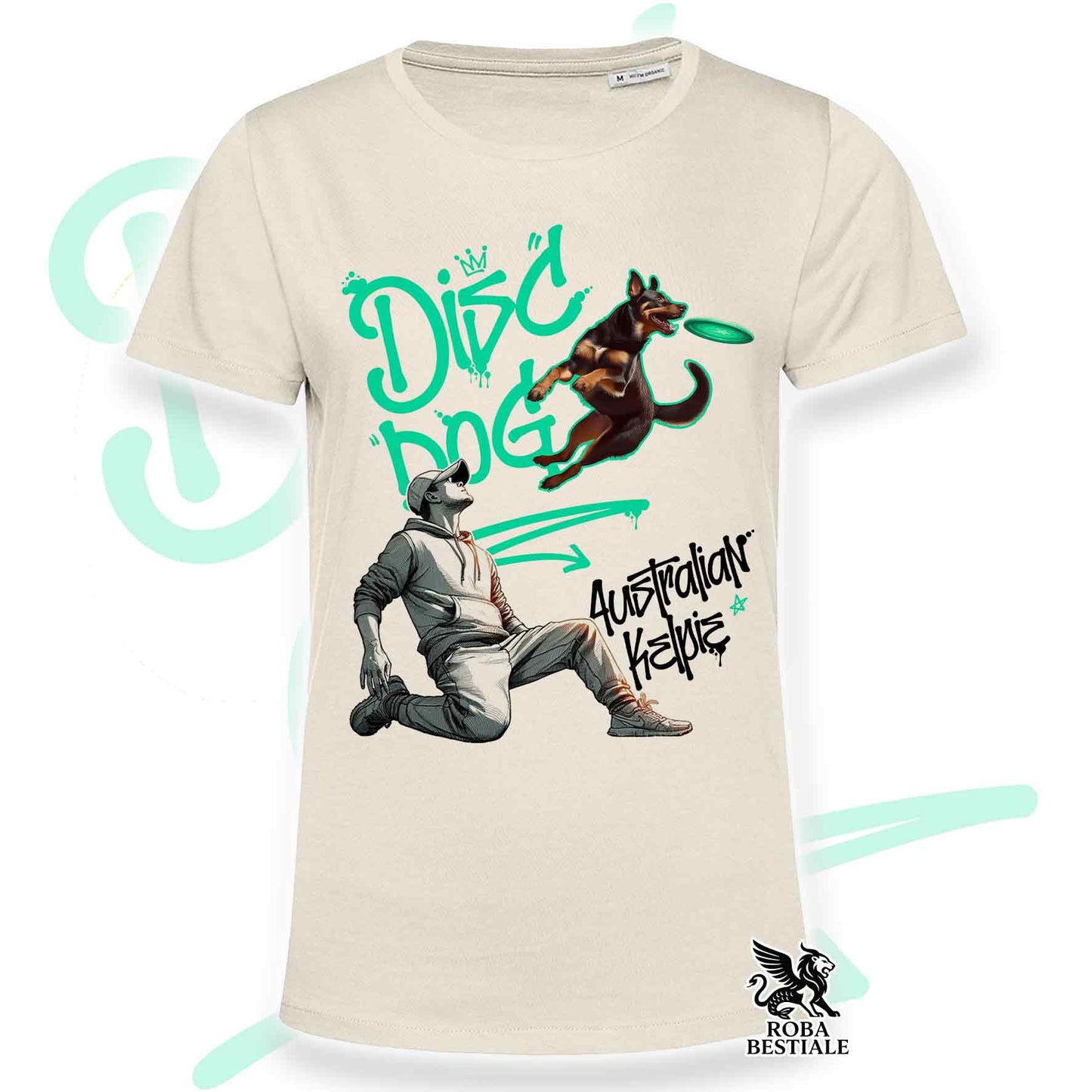 T-Shirt DISC DOG Graffiti "BOY" - AUSTRALIAN KELPIE Rosso Focato - Off White, colore dettagli a scelta - dalla XS alla 2XL
