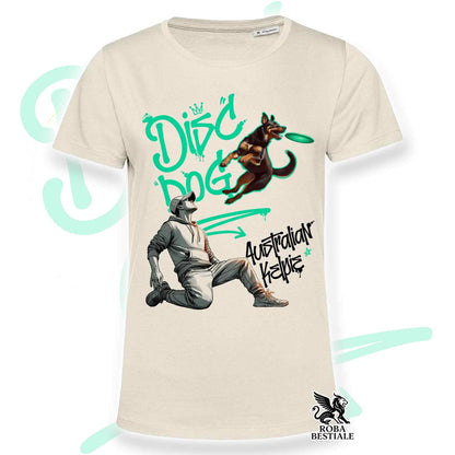 T-Shirt DISC DOG Graffiti "BOY" - AUSTRALIAN KELPIE Rosso Focato - Off White, colore dettagli a scelta - dalla XS alla 2XL