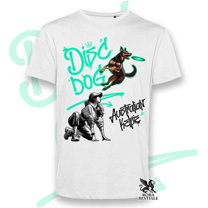 T-Shirt DISC DOG Graffiti "GIRL" - AUSTRALIAN KELPIE Rosso Focato - Bianca colore dettagli a scelta - dalla XS alla 5XL