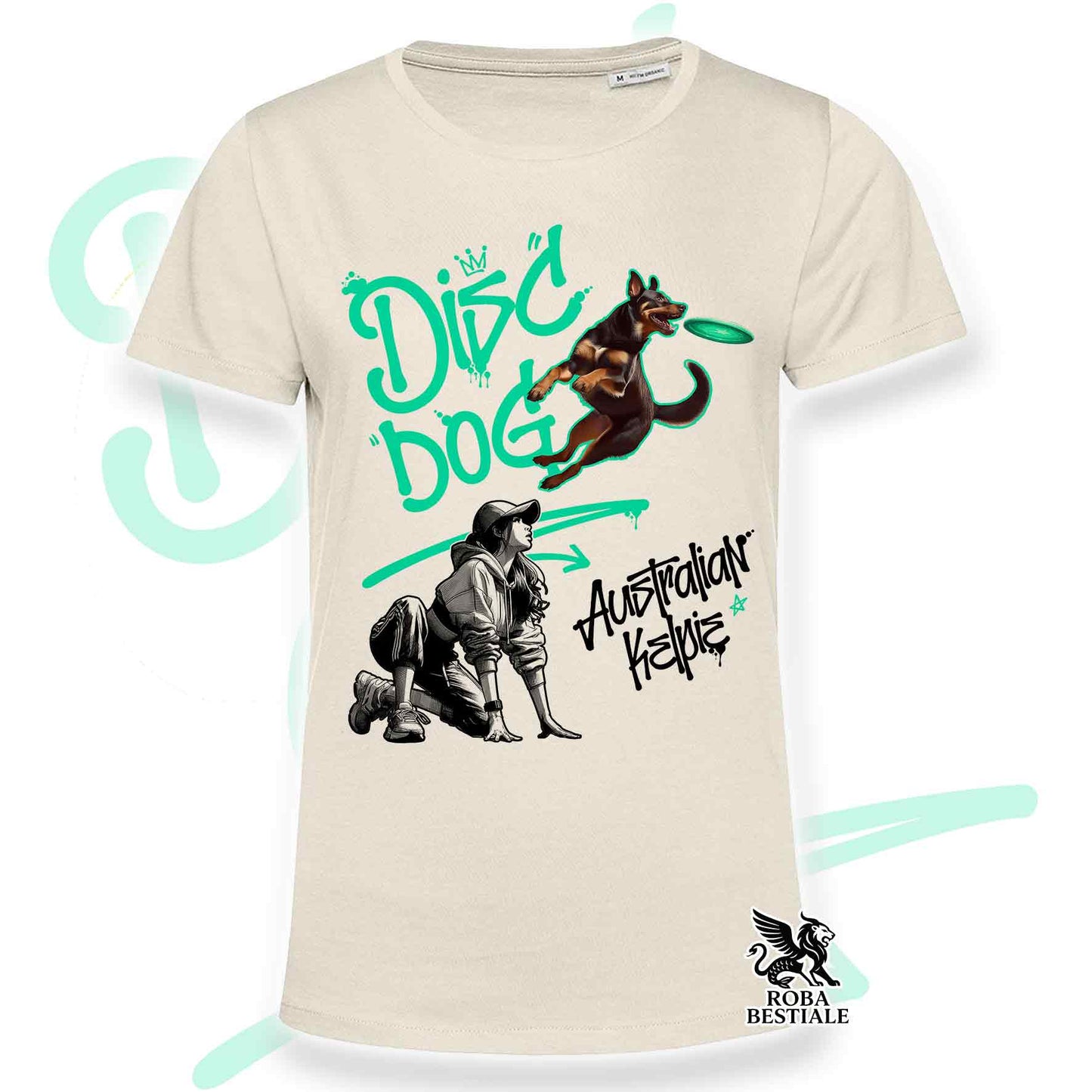 T-Shirt DISC DOG Graffiti "GIRL" - AUSTRALIAN KELPIE Rosso Focato - Off White, colore dettagli a scelta - dalla XS alla 2XL