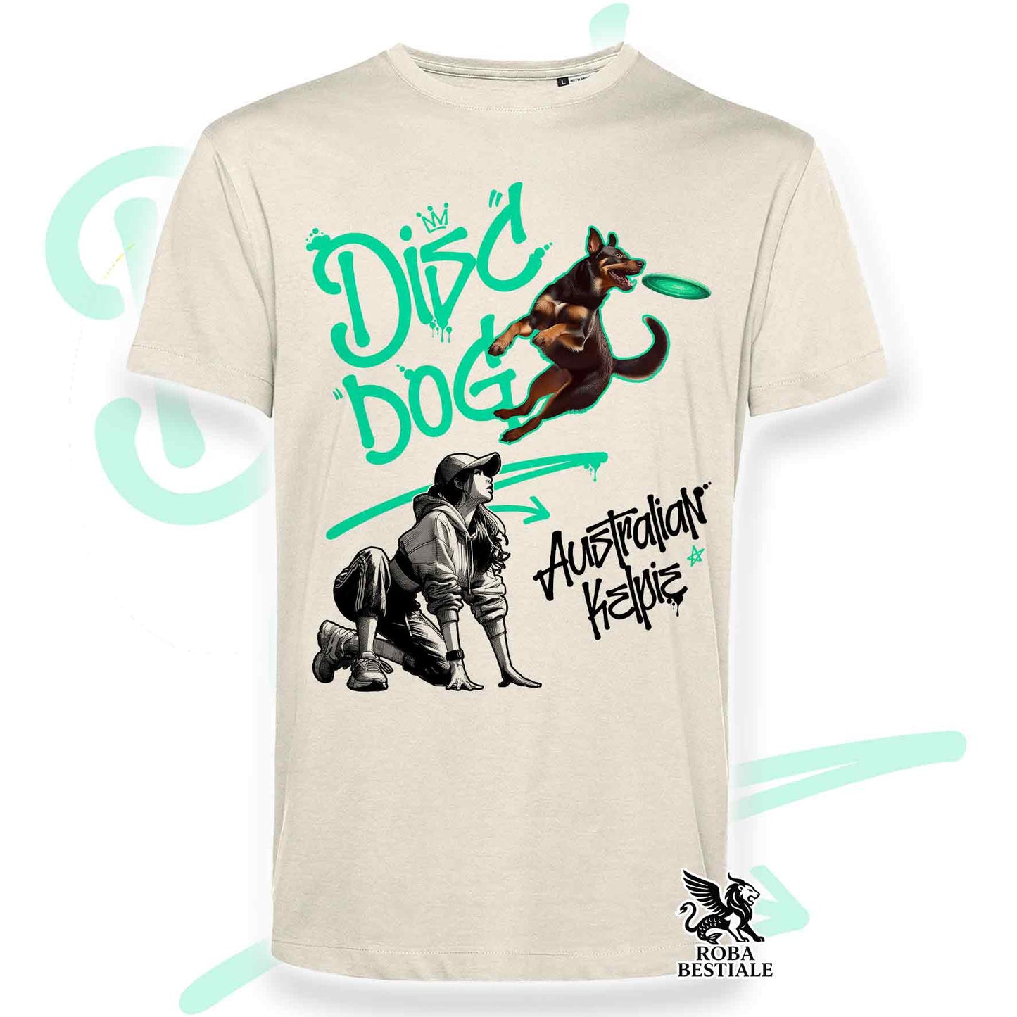 T-Shirt DISC DOG Graffiti "GIRL" - AUSTRALIAN KELPIE Rosso Focato - Off White, colore dettagli a scelta - dalla XS alla 2XL