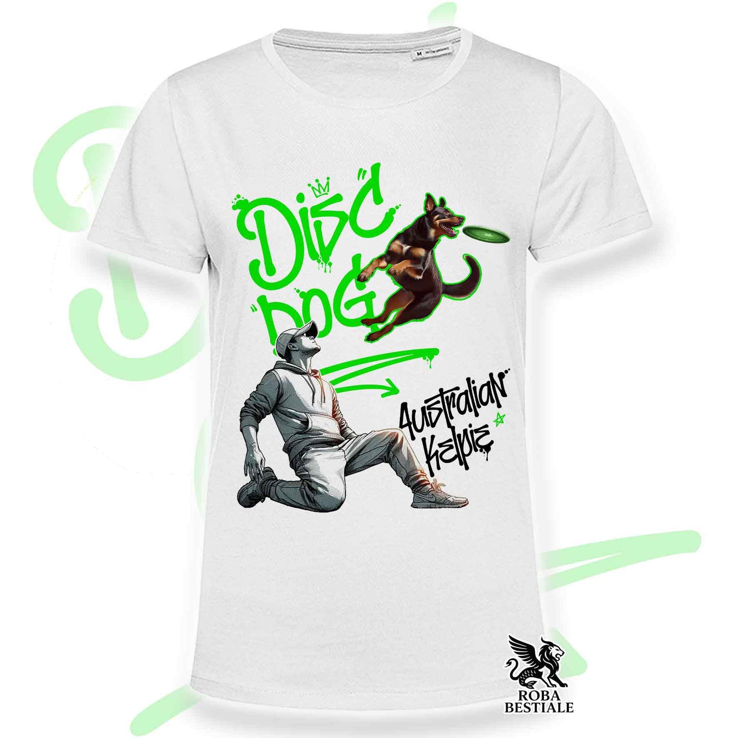 T-Shirt DISC DOG Graffiti "BOY" - AUSTRALIAN KELPIE Rosso Focato - Bianca colore dettagli a scelta - dalla XS alla 5XL