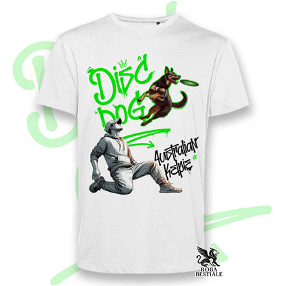 T-Shirt DISC DOG Graffiti "BOY" - AUSTRALIAN KELPIE Rosso Focato - Bianca colore dettagli a scelta - dalla XS alla 5XL