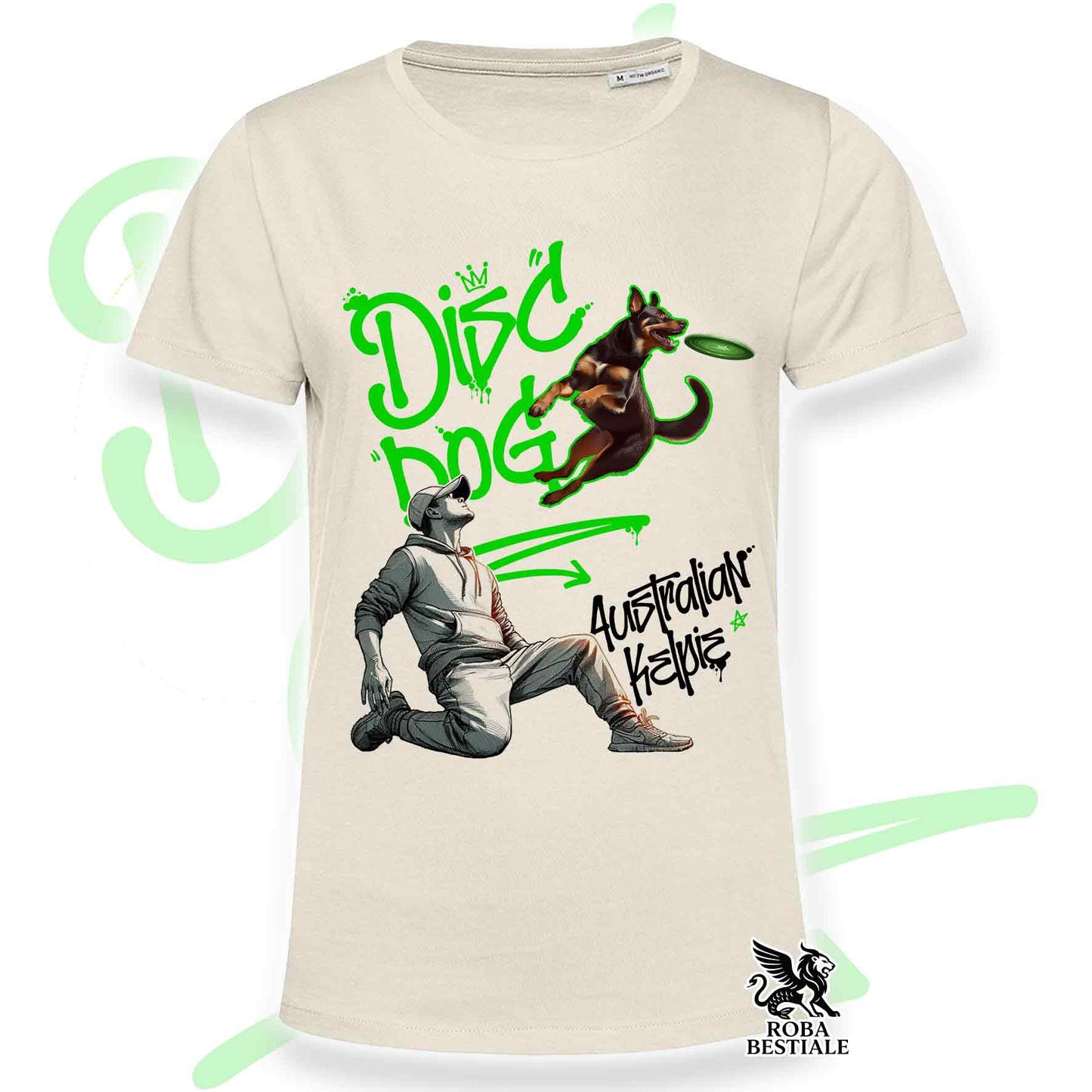 T-Shirt DISC DOG Graffiti "BOY" - AUSTRALIAN KELPIE Rosso Focato - Off White, colore dettagli a scelta - dalla XS alla 2XL