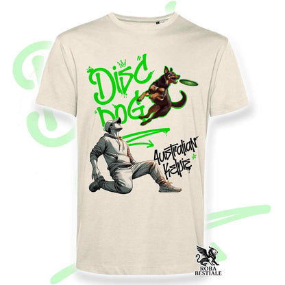 T-Shirt DISC DOG Graffiti "BOY" - AUSTRALIAN KELPIE Rosso Focato - Off White, colore dettagli a scelta - dalla XS alla 2XL