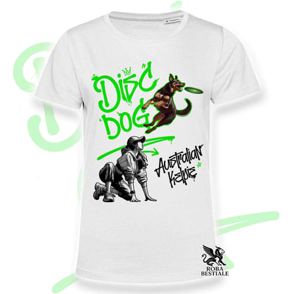 T-Shirt DISC DOG Graffiti "GIRL" - AUSTRALIAN KELPIE Rosso Focato - Bianca colore dettagli a scelta - dalla XS alla 5XL