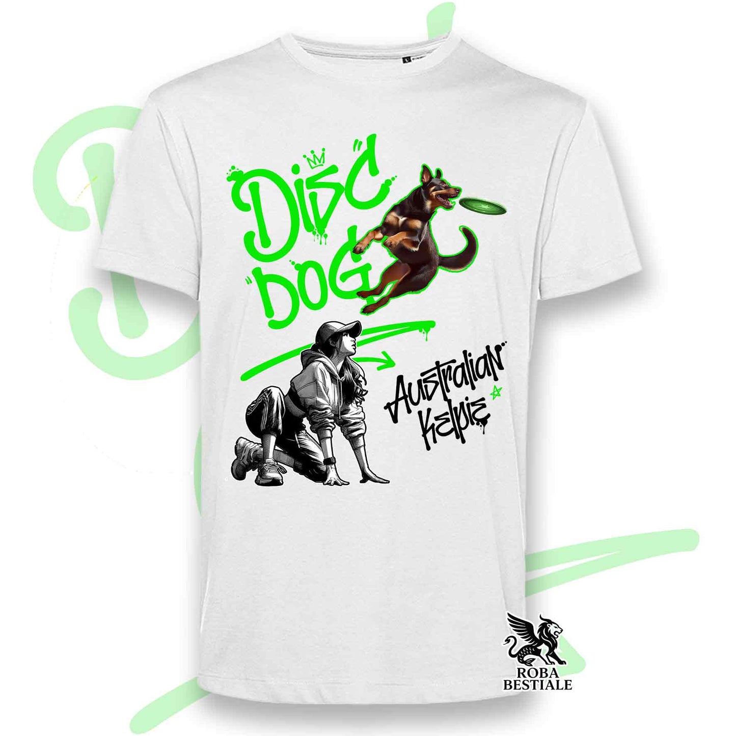T-Shirt DISC DOG Graffiti "GIRL" - AUSTRALIAN KELPIE Rosso Focato - Bianca colore dettagli a scelta - dalla XS alla 5XL