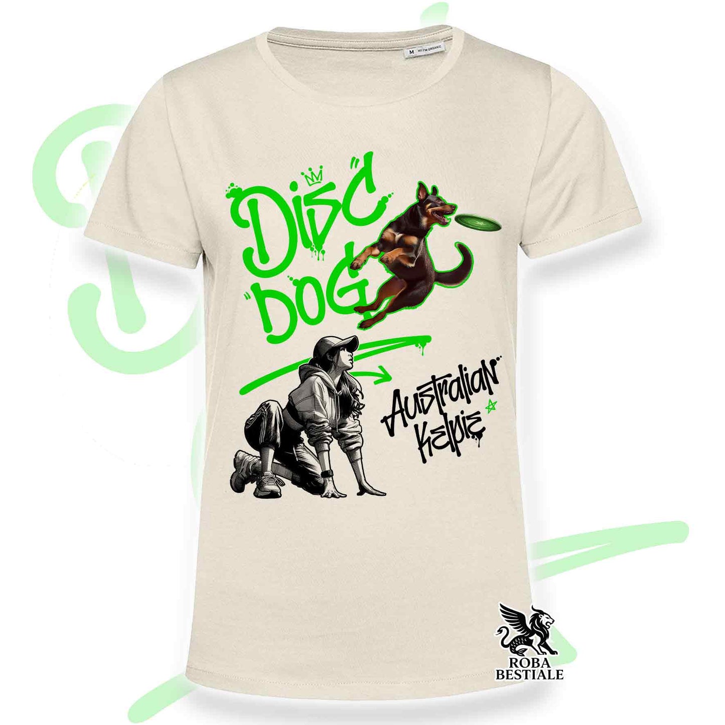 T-Shirt DISC DOG Graffiti "GIRL" - AUSTRALIAN KELPIE Rosso Focato - Off White, colore dettagli a scelta - dalla XS alla 2XL