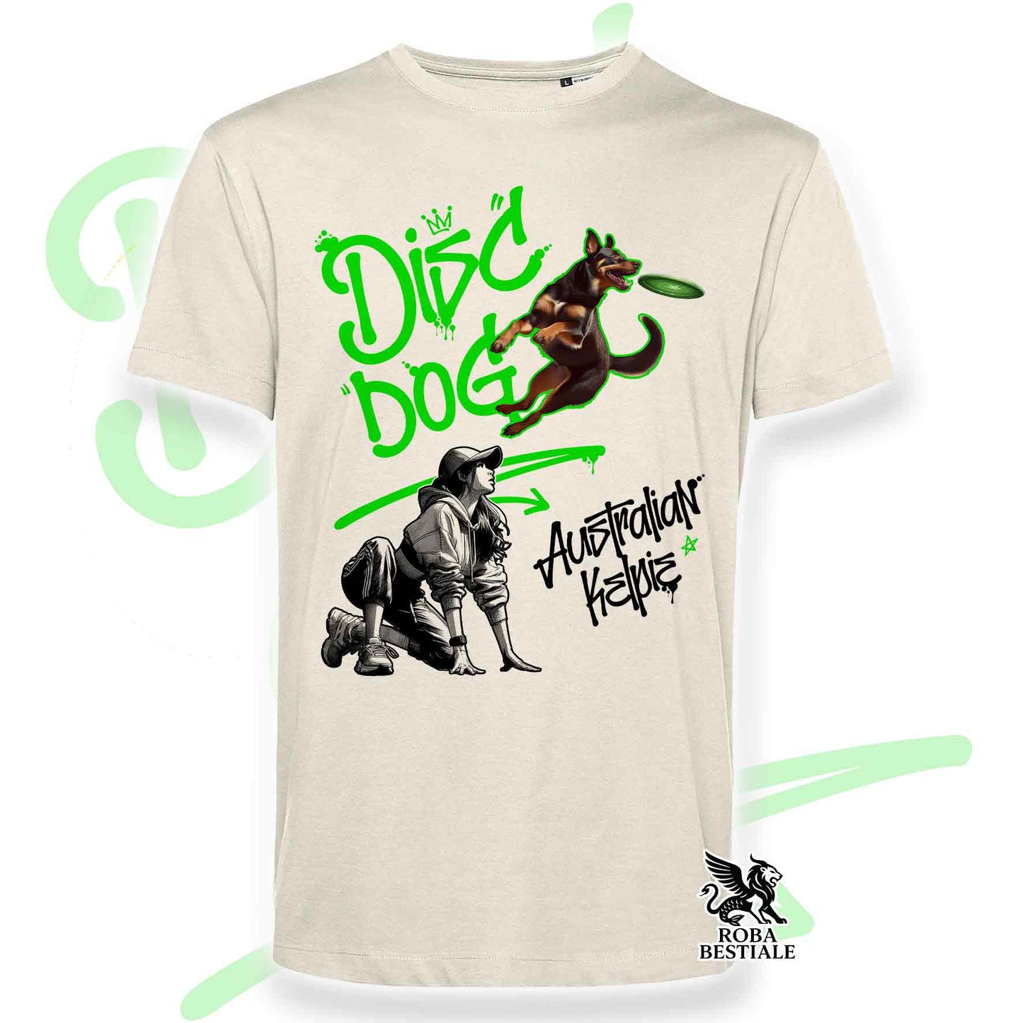 T-Shirt DISC DOG Graffiti "GIRL" - AUSTRALIAN KELPIE Rosso Focato - Off White, colore dettagli a scelta - dalla XS alla 2XL