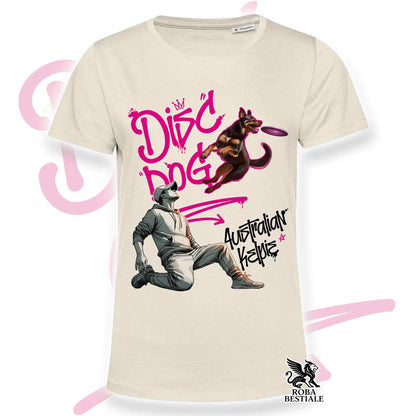 T-Shirt DISC DOG Graffiti "BOY" - AUSTRALIAN KELPIE Rosso Focato - Off White, colore dettagli a scelta - dalla XS alla 2XL