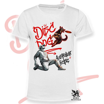 T-Shirt DISC DOG Graffiti "BOY" - AUSTRALIAN KELPIE Rosso Focato - Bianca colore dettagli a scelta - dalla XS alla 5XL