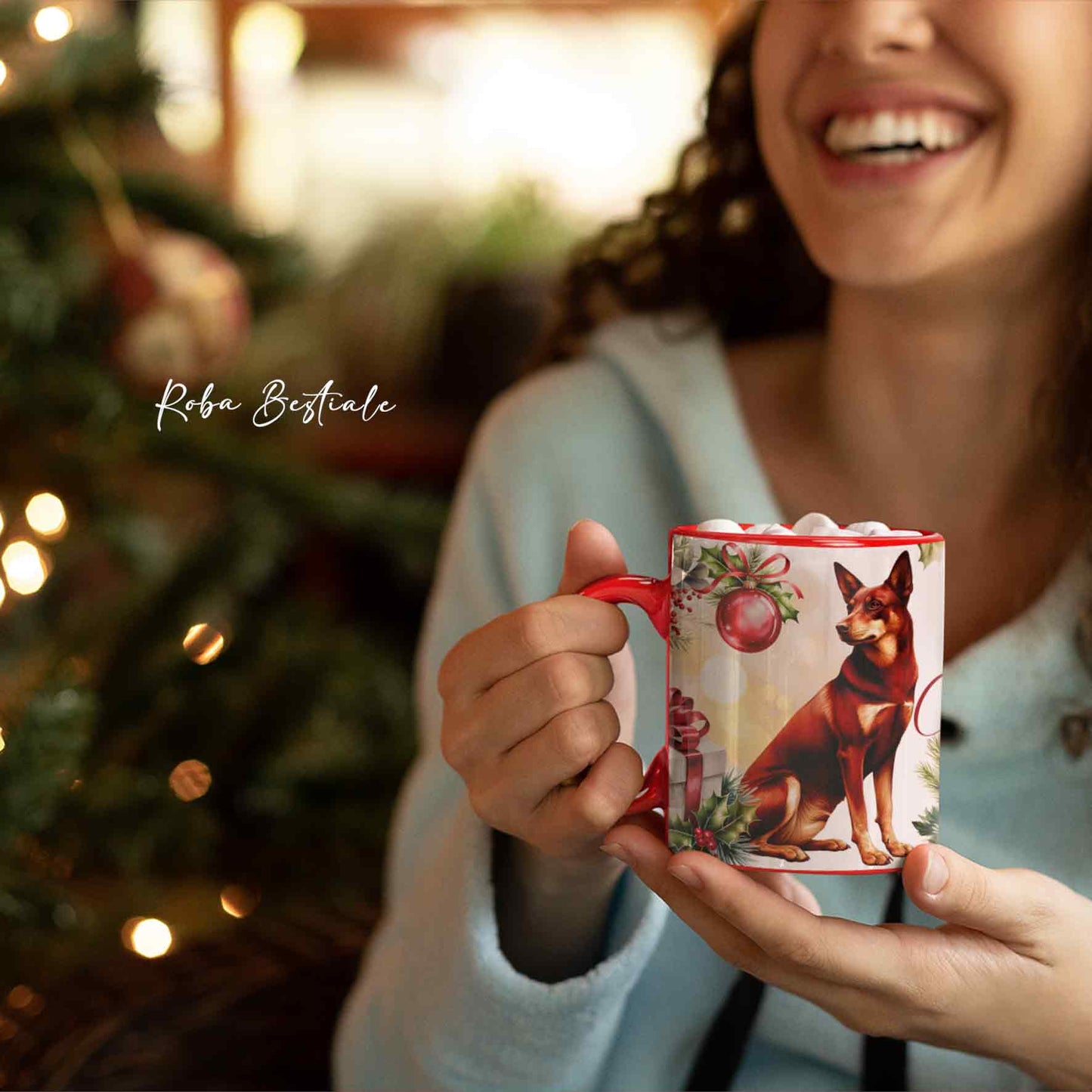 Tazza VINTAGE WINTER - AUSTRALIAN KELPIE Rosso Focato - In Ceramica, con dettagli Rossi - 330 ml