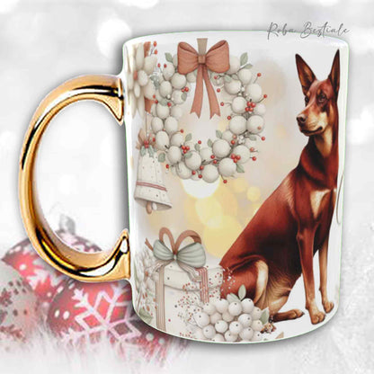 Tazza COZY WINTER - AUSTRALIAN KELPIE Rosso Focato - In Ceramica, con manico color Oro - 330 ml