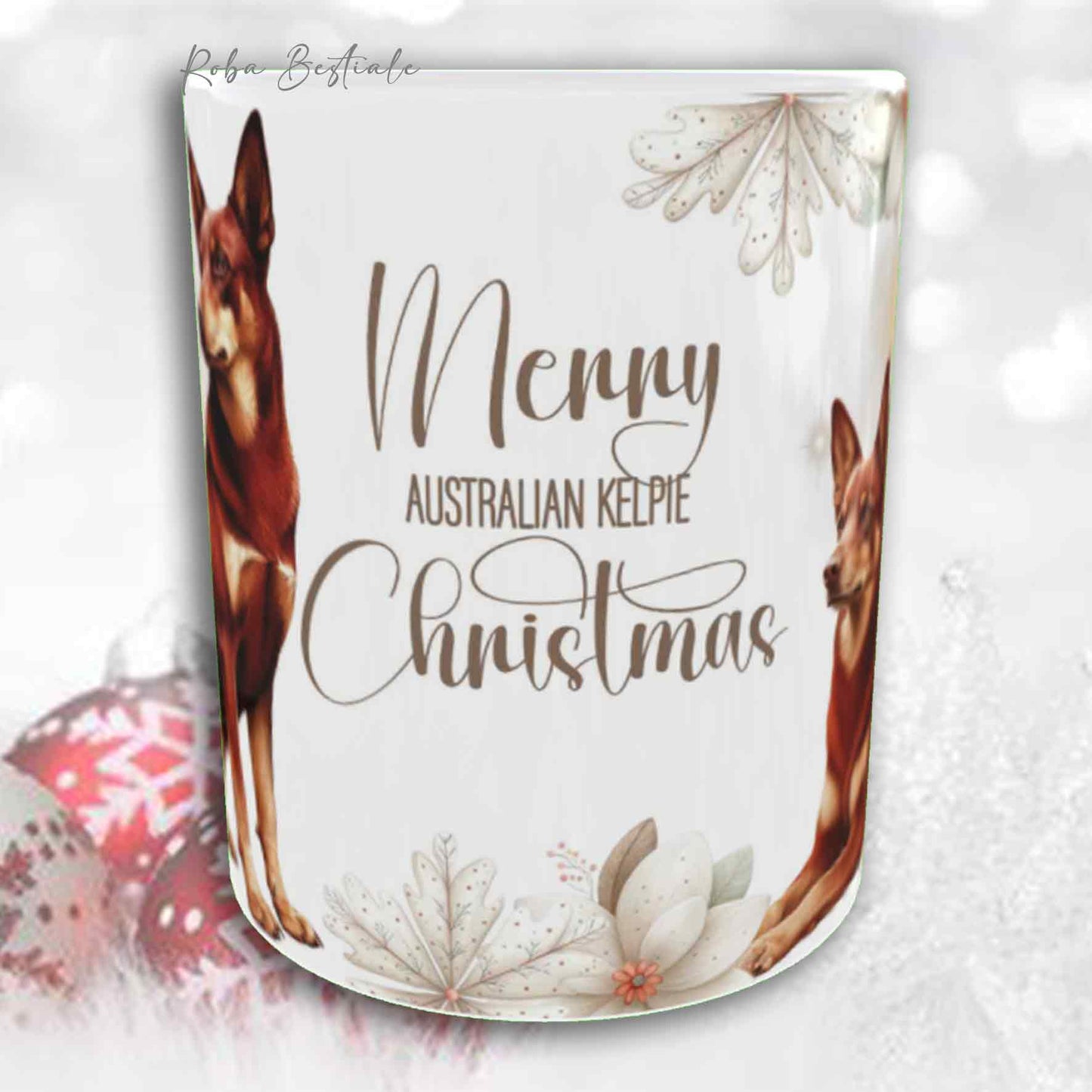 Tazza COZY WINTER - AUSTRALIAN KELPIE Rosso Focato - In Ceramica, con manico color Oro - 330 ml