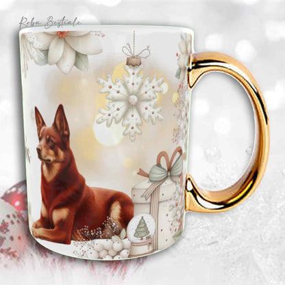 Tazza COZY WINTER - AUSTRALIAN KELPIE Rosso Focato - In Ceramica, con manico color Oro - 330 ml