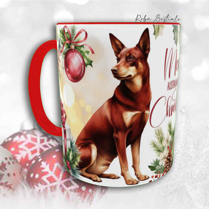 Tazza VINTAGE WINTER - AUSTRALIAN KELPIE Rosso Focato - In Ceramica, con dettagli Rossi - 330 ml