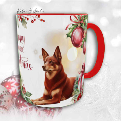 Tazza VINTAGE WINTER - AUSTRALIAN KELPIE Rosso Focato - In Ceramica, con dettagli Rossi - 330 ml