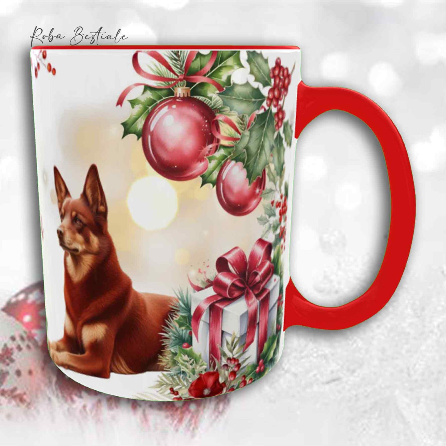 Tazza VINTAGE WINTER - AUSTRALIAN KELPIE Rosso Focato - In Ceramica, con dettagli Rossi - 330 ml